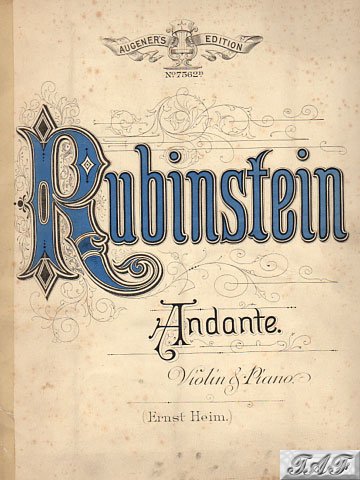 Rubinstein op 11 Andante for Violin and Piano Augener 7562B